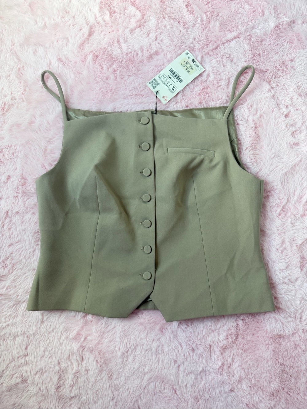 Zara Beige Button-Front Spaghetti-Strap Camisole - Picture 3 of 5